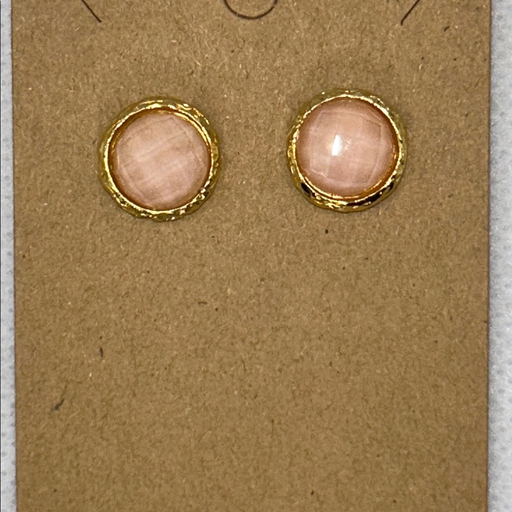 NWOT Gold Plated Bronze Rose Quartz Doublet Button Earrings By Designer Bellezza